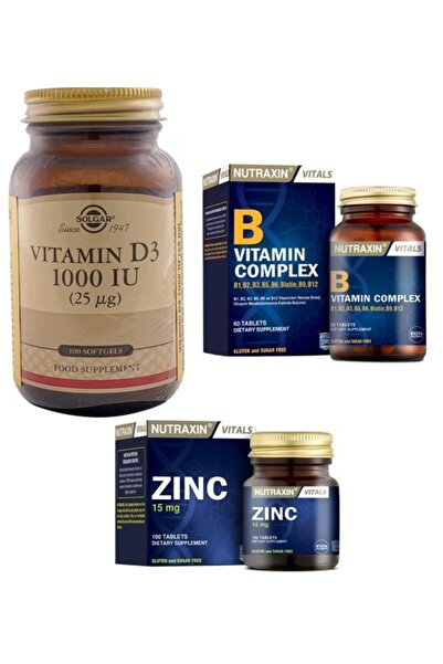 Solgar نوتراكسين زنك 100 قرص + فيتامين D3 100 سوفتجيل + نوتراكسين بي فيتامين كومبلكس 60 قرص