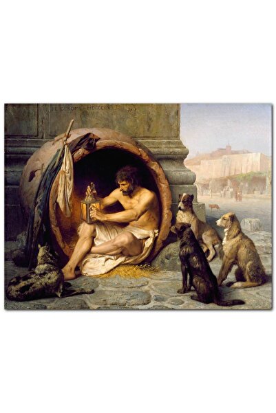 Cakatablo Ahşap Tablo Diyojen Köpekleri Ve Fıçısı (35x50 Cm Boyut)