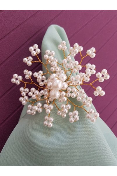 pekars Rose Pearl Snowflake Napkin Ring Ring 6 Pieces