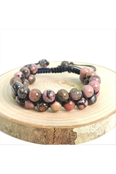TAŞ RÜYASI Rhodonite Double Row Knitted Bracelet 8 Mm