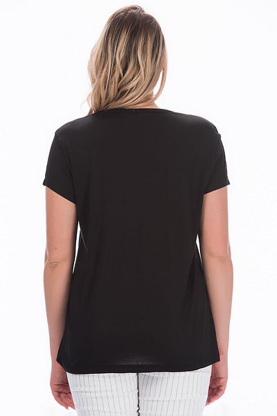 Şans Women's Large Size Black V-Neck Viscose Blouse 65n22538