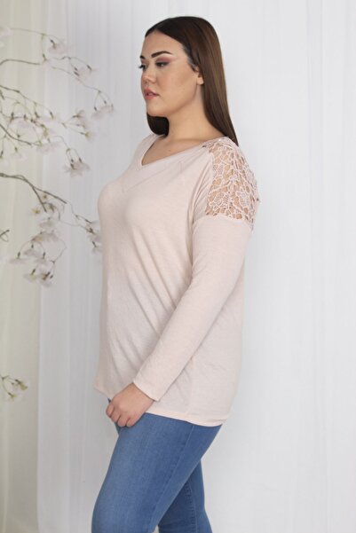 Şans Γυναικεία ρόμπα ώμου και ράχης μεγάλου μεγέθους με δαντέλα Raglan μανίκια μπλούζα 65n26371