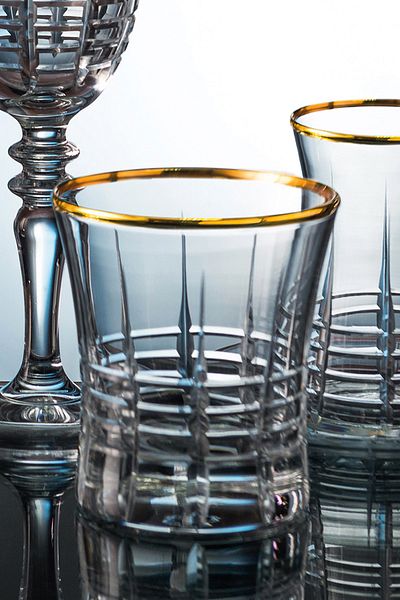 KCD Helen Gold Cut Hand Decor Gilded 6 Pieces Patterned Water Glass Set