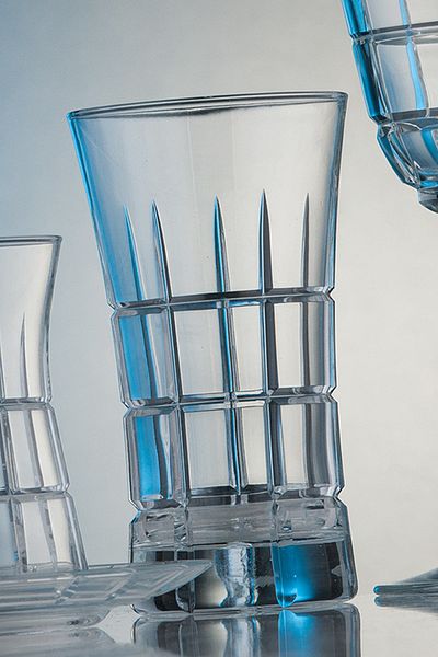 KCD Carre Cut Hand Decor Gilded 6 Pieces Patterned Water and Soft Drink Glass Set