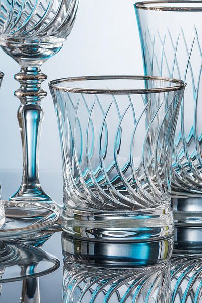 KCD Daren Platinum Cut Hand Decor Gilded 6 Pieces Patterned Water Glass Set