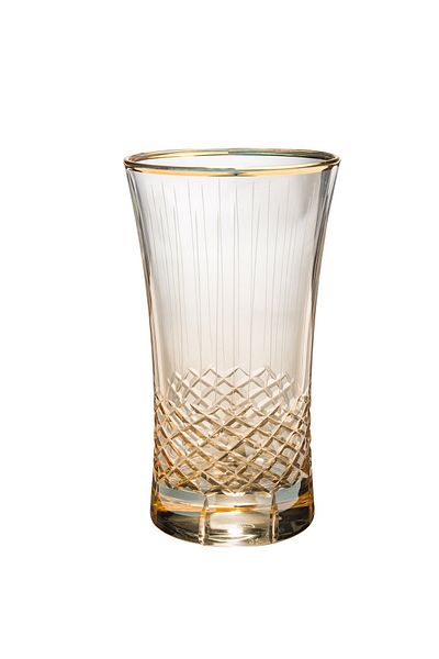 KCD Antique Yellow Cut Hand Decor Gilded 6 Pieces Patterned Water and Soft Drink Glass Set
