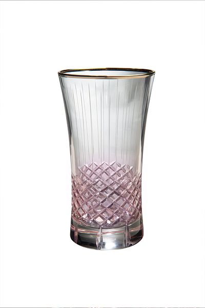 KCD Antique Pink Cut Hand Decor Gilded 6 Pieces Patterned Water and Soft Drink Glass Set