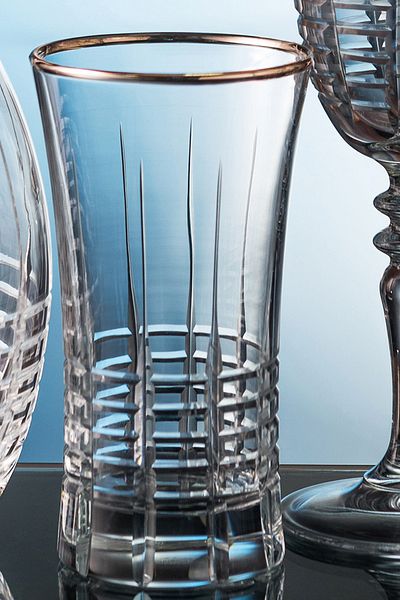 KCD Helen Platinum Cut Hand Decor Gilded 6 Pieces Patterned Water and Soft Drink Glass Set