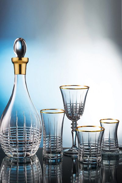 KCD Helen Gold 31 Piece Glass Tableware Presentation Dowry Set Water Cup Set Cutting Hand Decor