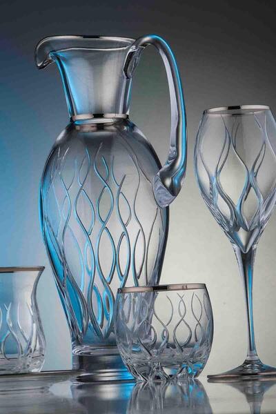 KCD Kilim Platin 61 Parça Cam Sofra Sunum Çeyiz Seti Su Bardak Takımı Kesme El Dekor