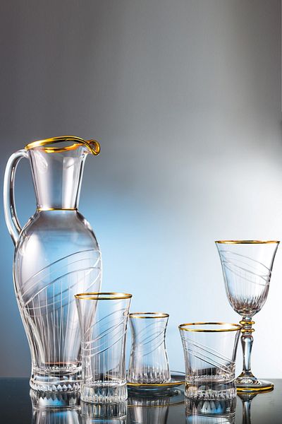 KCD Seremoni Gold 61 Piece Glass Tableware Presentation Dowry Set Water Cup Set Cutting Hand Decor