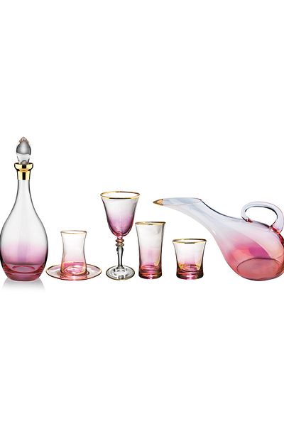 KCD Soprano Pink 61 Piece Glass Tableware Presentation Dowry Set Water Cup Set Cutting Hand Decor