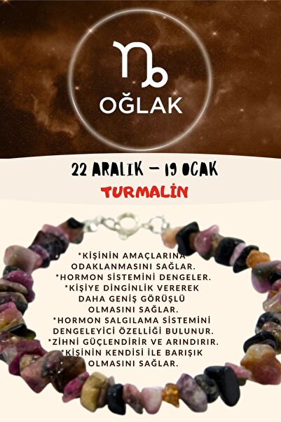 Gümüştel Sertifikalı Burç Taşı Oğlak Burcu Turmalin Taşı Bileklik