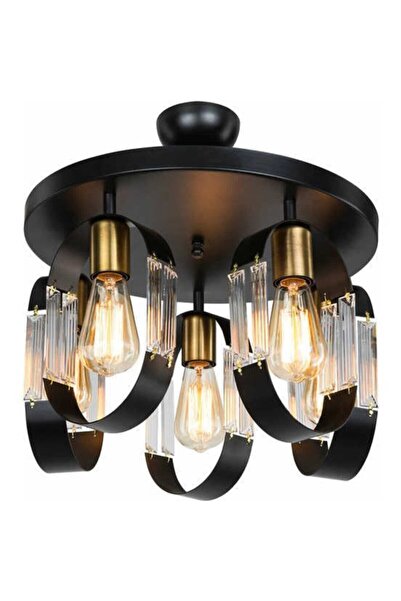 Genel Markalar Elc - Ersev 5li Siyah Rustik Plafonyer Avize Btg-0022