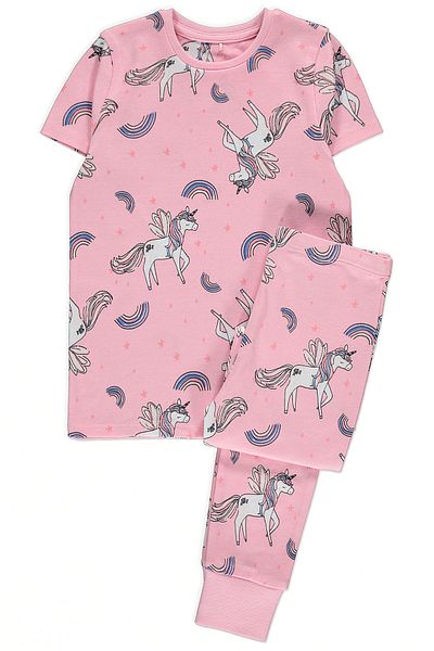 DobaKids Pink Unicorn Pattern Short Sleeve Baby Girl Pajama Set