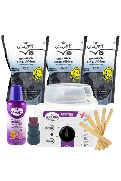 Vi-vet Siyah Inci Boncuk Ağda 3 Adet + Vivol Depirol Ağda Isıtıcı Makinesi Ağ...