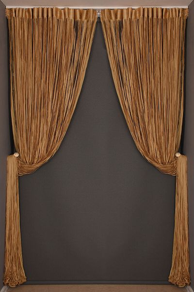AKÇA TEKSTİL Flat Rope Model Gold Color Rope Curtain Ready-made Buttons Sewn Rope Curtain 300*280 Cm