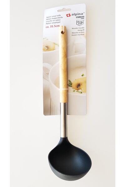 adresiburasi مغرفة تقديم بمقبض خشبي من ألبينا -31.5 سم. أسود