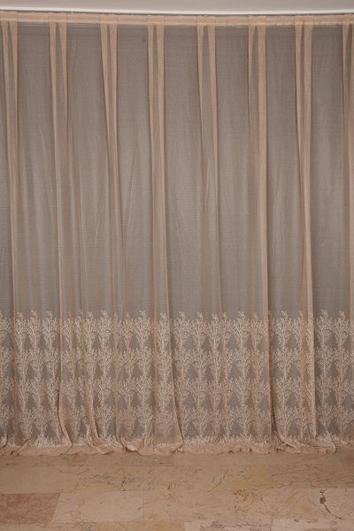 AKÇA TEKSTİL Small Leaf Model Mink Color Single Wing Ready Planted Pleated Background Curtain 300*260 Cm