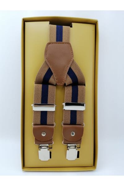 Elegans Giyim Aksesuar Erkek Gold Şeritli Salopet Pantolon Askı