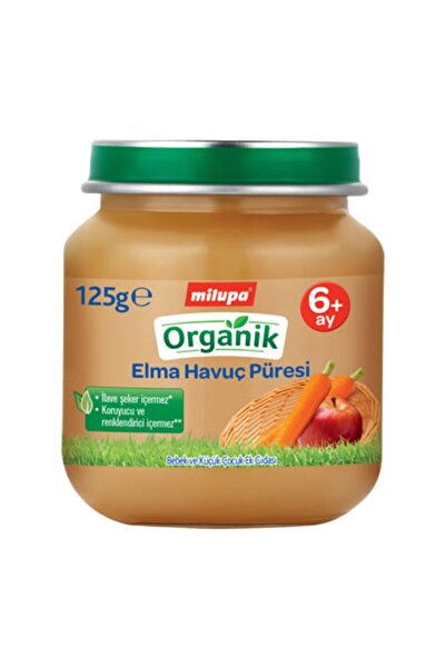 Milupa Organik Elma Havuç Püresi Kavanoz 125 G 6+ Ay