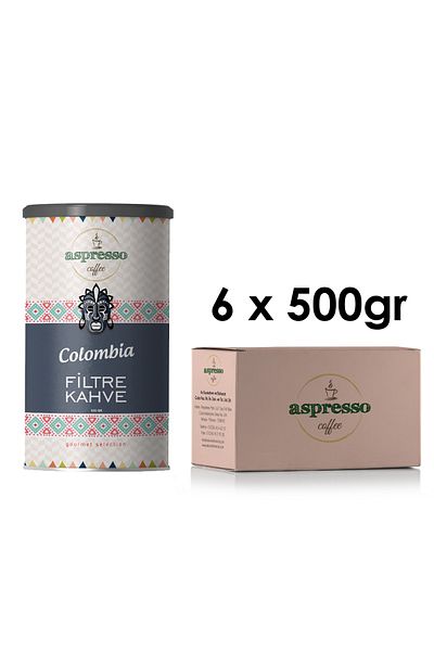 Aspresso Colombia Filter Coffee 500 Gr. Tin Box X 6 Pieces