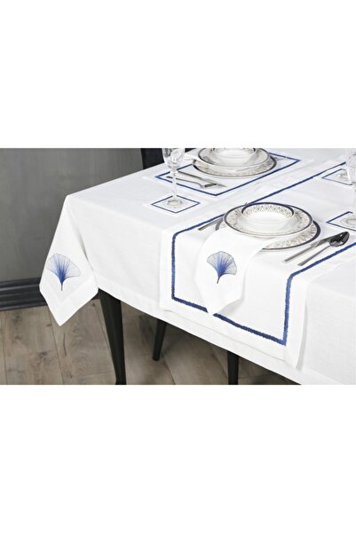 caka home design 2'Lİ PEÇETE İRİS NAKIŞLI KETEN EFEKTLİ ( LACİVERT )
