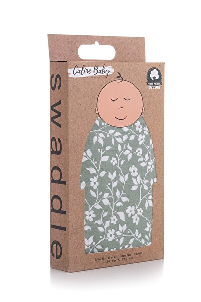 Caline Baby غطاء قماش موسلين نمط أخضر بنفسجي 120×120 سم + 4 مناديل مبللة للفم