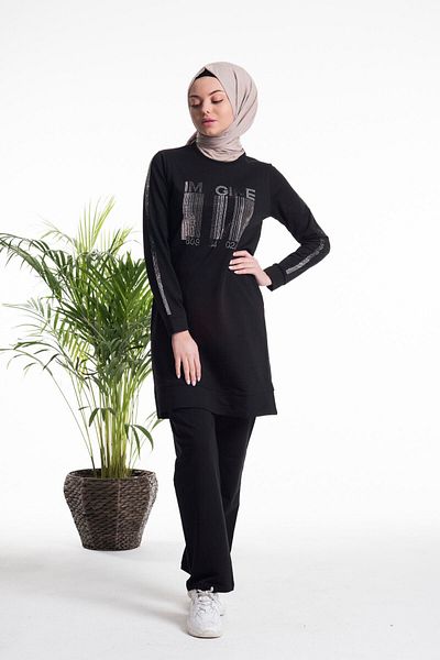 CNG MODA Black Stone Detailed Tracksuit Set
