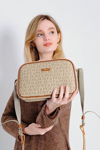 Just Polo Women's Mink-Brown Print Patterned Cross Shoulder Bag Jpm2053