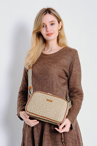 Just Polo Women's Mink-Brown Print Patterned Cross Shoulder Bag Jpm2053