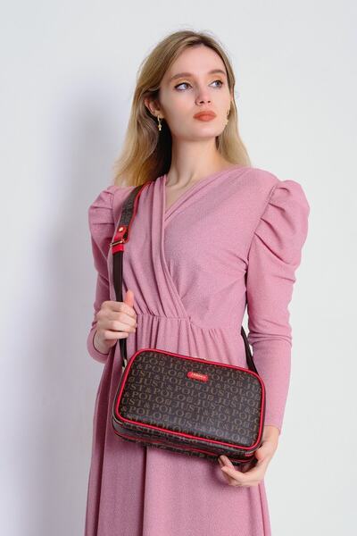 Just Polo Women's Brown Red Print Patterned Cross Shoulder Bag Jpm2053