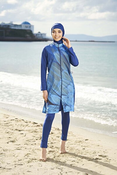 Estiva Μαγιό Hijab με μανίκια ελαστικό ύφασμα με σχέδια, με αλεξίπτωτο μπροστά, πλήρως καλυμμένο