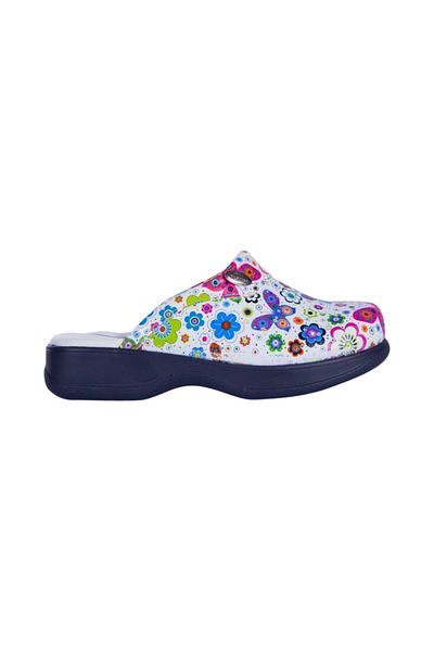 Dr.Stress Women's White Butterfly Patterned Doctor Nurse Clogs
