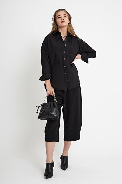 VERDA Women's Black Back Print Detailed Shirt