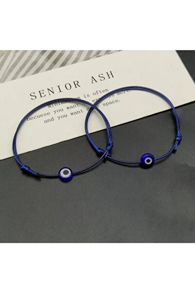 Platin 2 Adet Saks Mavi Ipli Nazar Boncuğu Bileklik Çift Sevgili Bilekliği