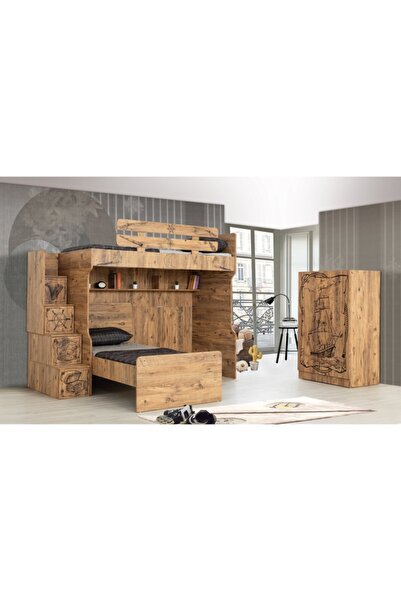 Güven Mobilya 90*190 Korsan Baskılı Karyola Dolap Kiwi Ranza