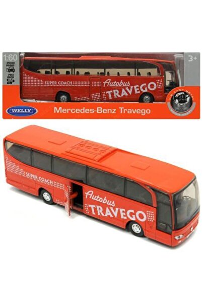 WELLY 1:60 Ölçek Mercedes Benz Travego Die-cast Metal Otobüs Kırmızı