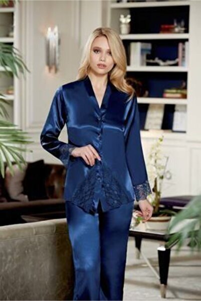 Jeremi Жіноча атласна нічна сорочка 6-комплект весільного набору, синя