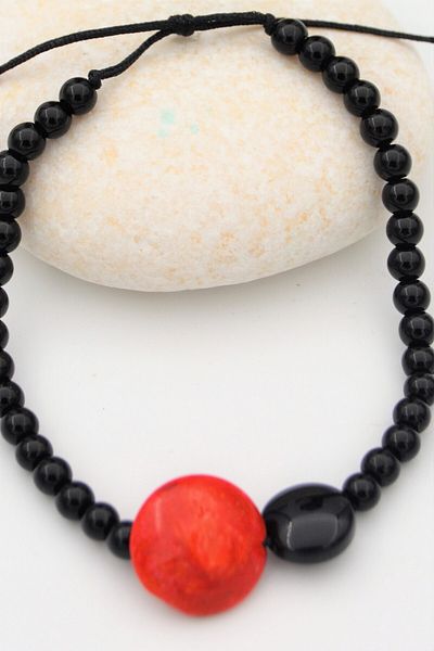 Stoneage Original Onyx Stone and Coral Metal Free Healing Bracelet