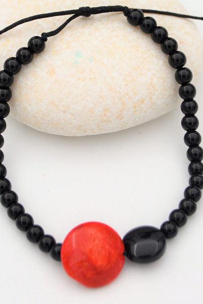 Stoneage Original Onyx Stone and Coral Metal Free Healing Bracelet