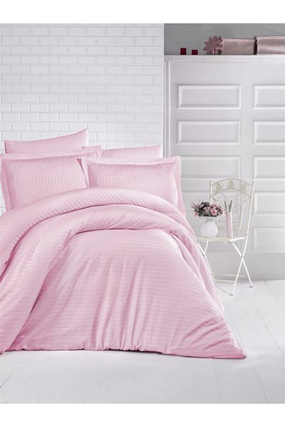 Clasy Striped Satin Duvet Cover Set Double Powder