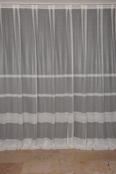 AKÇA TEKSTİL Bordered Model Cream Color Single Wing Ready-made Planted Pleated Background Curtain 300*260 Cm