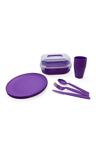 Melkan Home Picnic Set for 4 People Square Picnic Set 22 Pieces Picnic Set for 4 People with Purple Lock Box