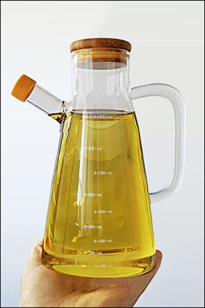 morponi وعاء صلصة زيت زجاجي بوروسيليكات 900 مل مع غطاء من الخيزران