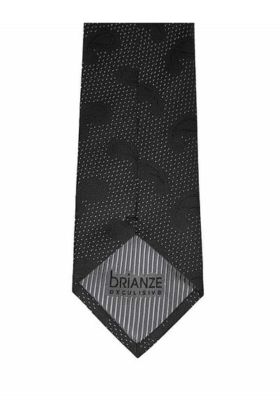 Brianze Men's Black Drop Pattern Handkerchief Tie