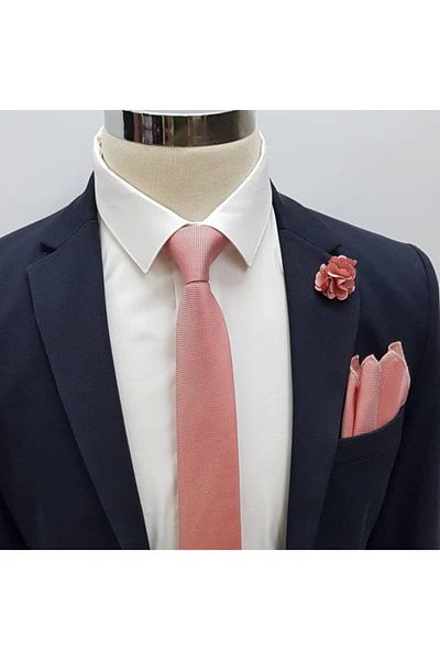 Brianze Powder Pink Tie Handkerchief Collar Flower Set Kmd-8