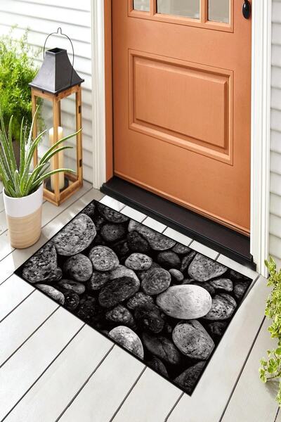 Evsebu Gri Kayalar Dekoratif Kapı Önü Paspası