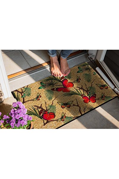 Evsebu Dekoratif Kapı Önü Paspası Kelebek Diyarı