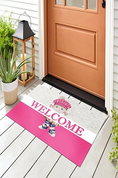 Evsebu Pienso Home Welcome Pembe Çocuk Dekoratif Kapı Önü Paspası